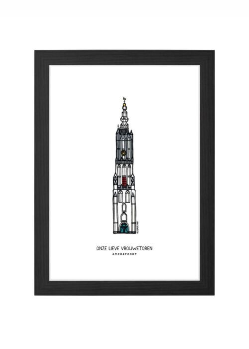onze lieve vrouwetoren lijntekening poster ingelijst in zwarte lijst