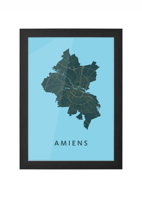 amiens stadskaart poster ingelijst in zwarte lijst
