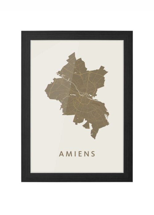 amiens stadskaart poster ingelijst in zwarte lijst