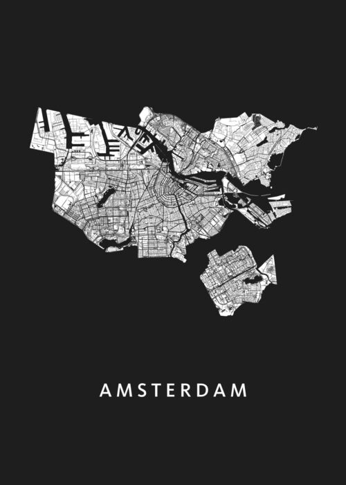Amsterdam stadskaart poster Black