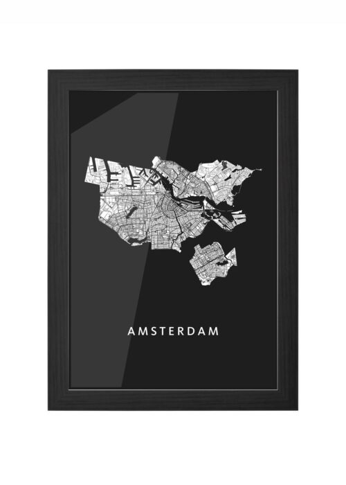 amsterdam stadskaart poster kopen ingelijst in zwarte lijst