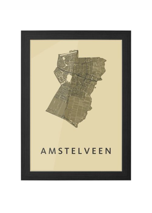 amstelveen stadskaart poster ingelijst in zwarte lijst