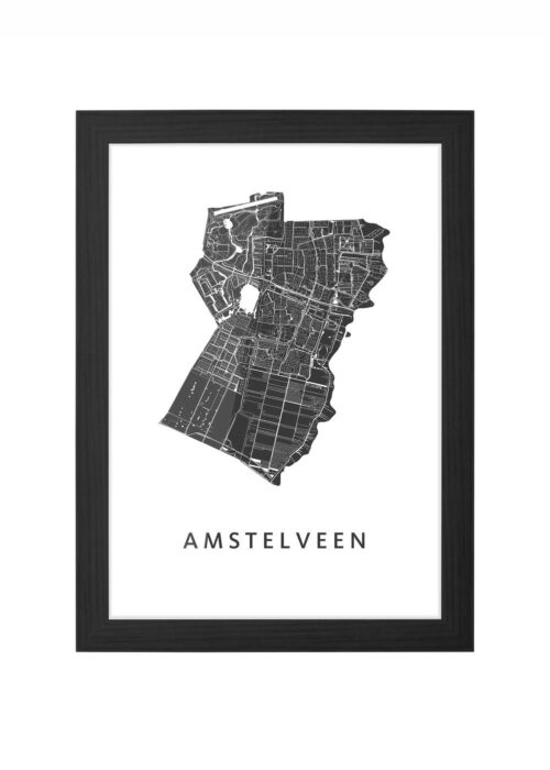 amstelveen stadskaart poster ingelijst in zwarte lijst