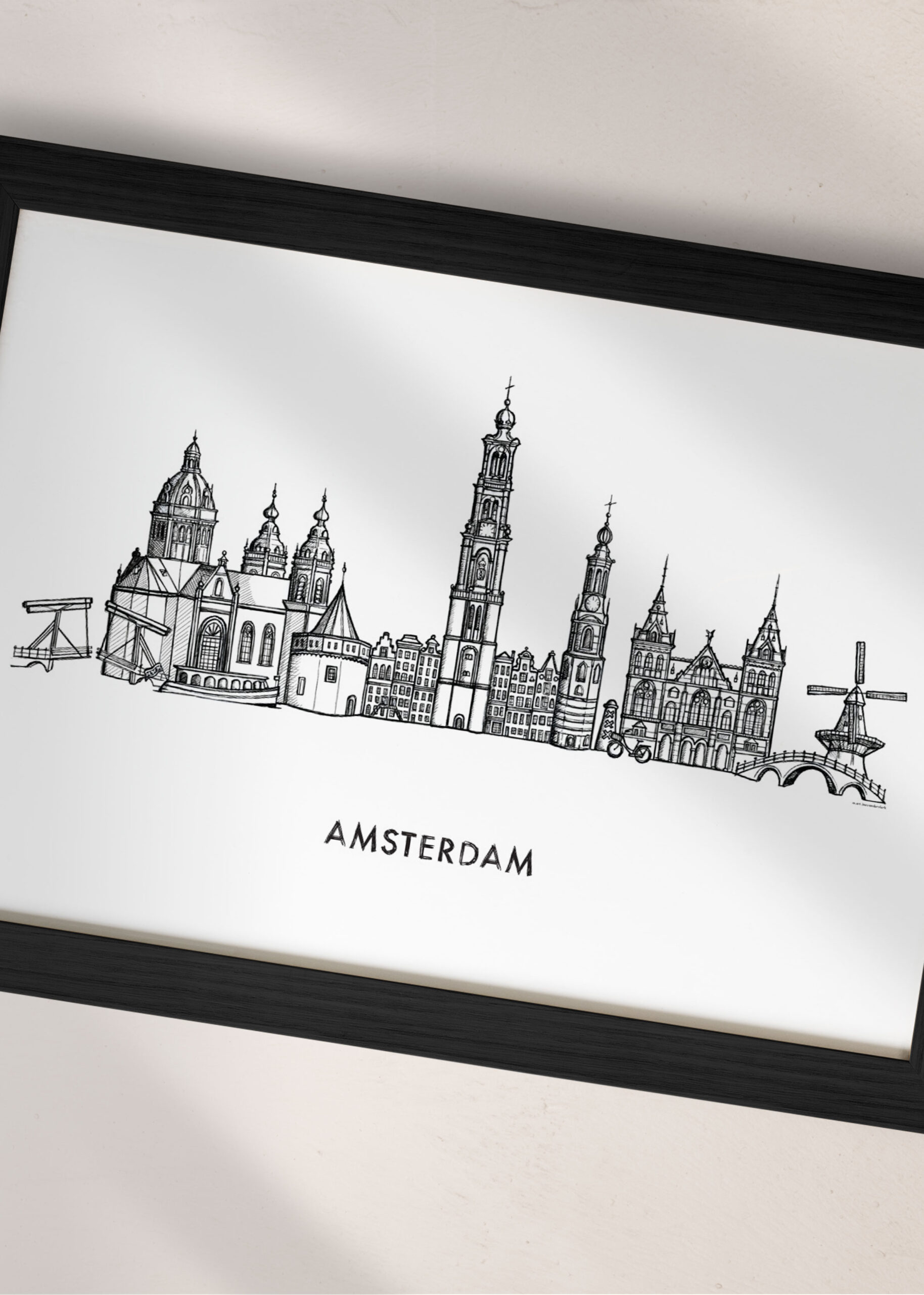 Handgetekende skyline Amsterdam