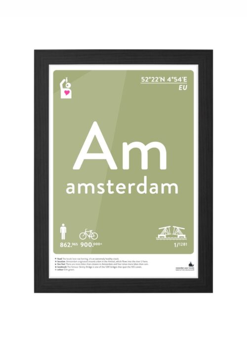 amsterdam typografie poster ingelijst in zwarte lijst