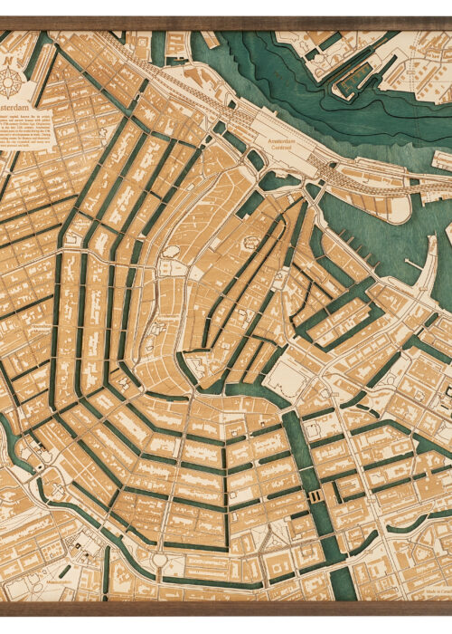 Amsterdam 3D Reliëf Wandkaart van hout - 76,0 x 76,0 x 6,0 cm