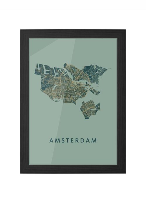 amsterdam stadskaart poster kopen ingelijst in zwarte lijst