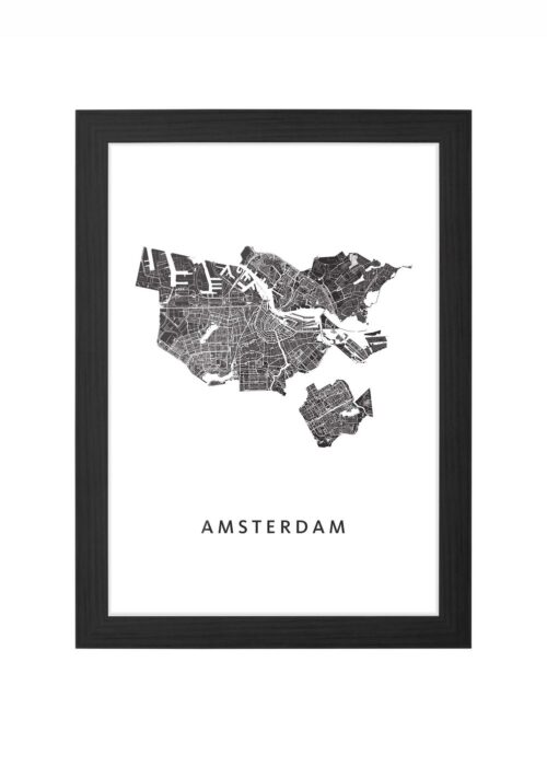 amsterdam stadskaart poster kopen ingelijst in zwarte lijst