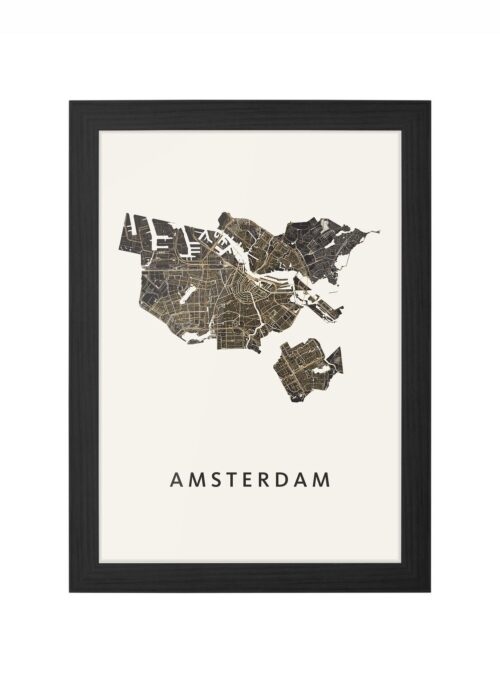 amsterdam stadskaart poster kopen ingelijst in zwarte lijst