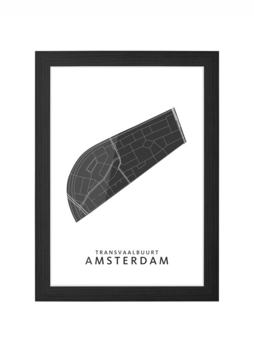 transvaalbuurt wijkkaart amsterdam poster ingelijst in zwarte lijst