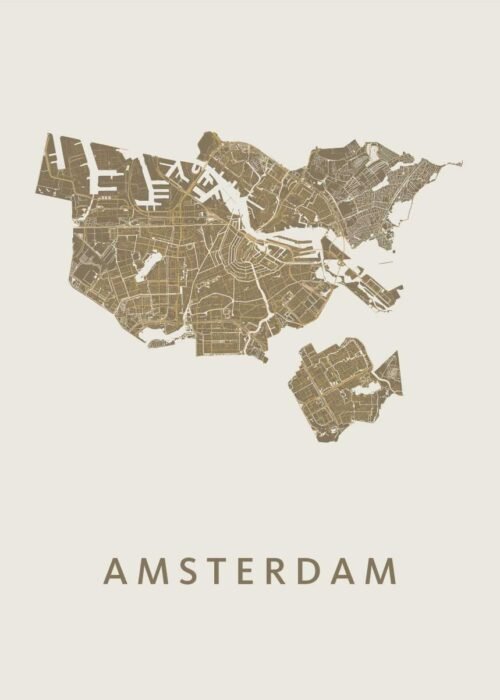 Amsterdam stadskaart poster Gold