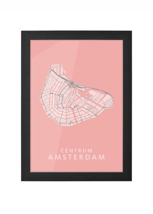centrum wijkkaart amsterdam poster ingelijst in zwarte lijst