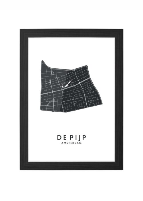 de pijp wijkkaart amsterdam poster ingelijst in zwarte lijst