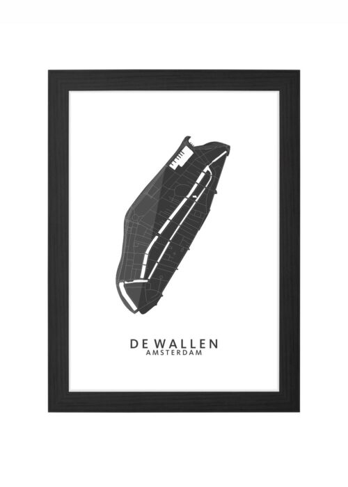 de wallen wijkkaart amsterdam poster ingelijst in zwarte lijst