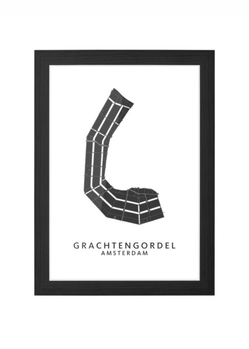 grachtengordel wijkkaart amsterdam poster ingelijst in zwarte lijst