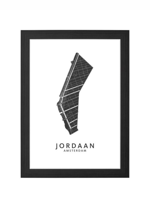 jordaan wijkkaart amsterdam poster ingelijst in zwarte lijst