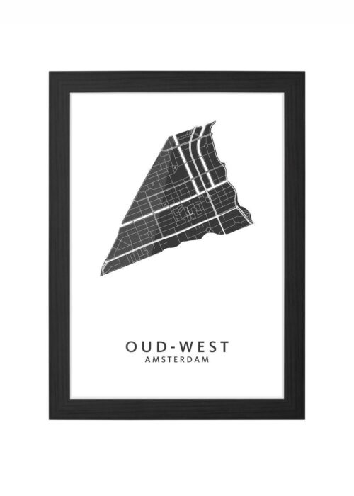 oud-west wijkkaart amsterdam poster ingelijst in zwarte lijst