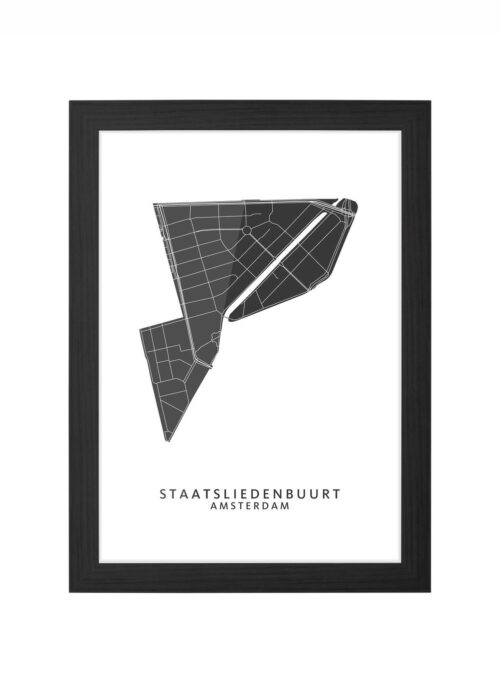 staatsliedenbuurt wijkkaart amsterdam poster ingelijst in zwarte lijst
