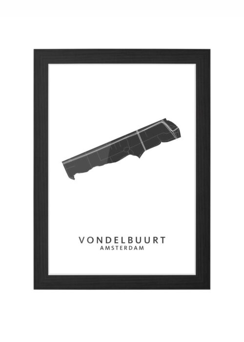 vondelbuurt wijkkaart amsterdam poster ingelijst in zwarte lijst