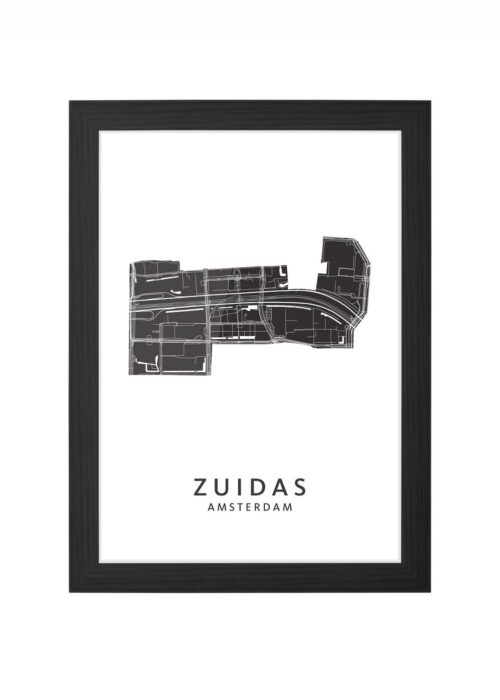 zuidas wijkkaart amsterdam poster ingelijst in zwarte lijst
