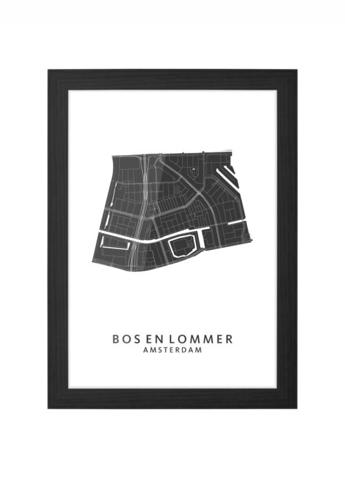 bos en lommer wijkkaart amsterdam poster ingelijst in zwarte lijst