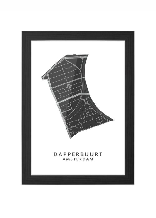 dapperbuurt wijkkaart amsterdam poster ingelijst in zwarte lijst