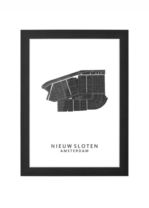 nieuw sloten wijkkaart amsterdam poster ingelijst in zwarte lijst