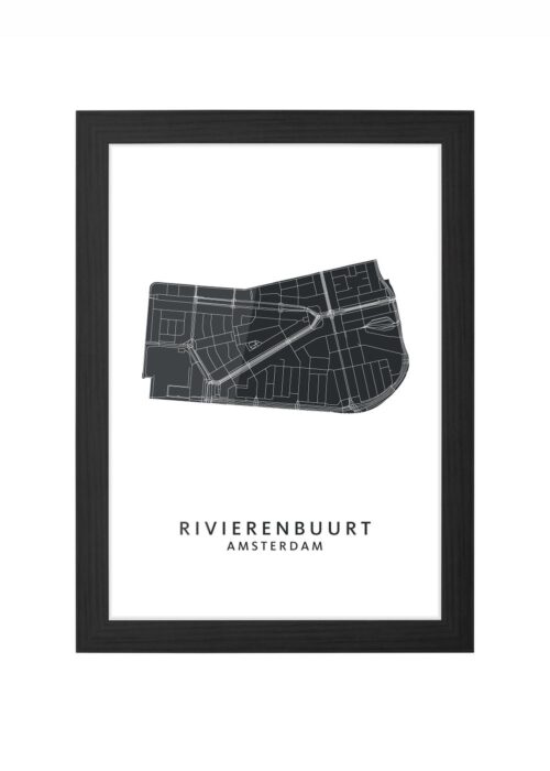 rivierenbuurt wijkkaart amsterdam poster ingelijst in zwarte lijst