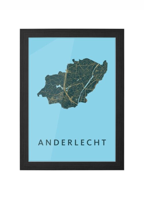 anderlecht stadskaart poster ingelijst in zwarte lijst