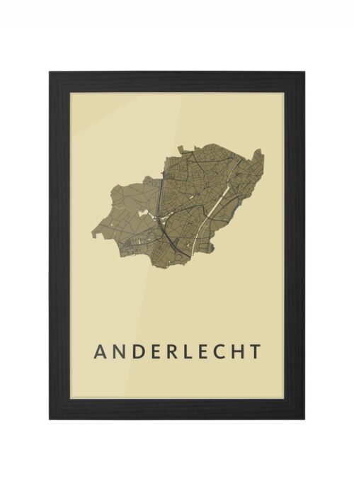 anderlecht stadskaart poster ingelijst in zwarte lijst