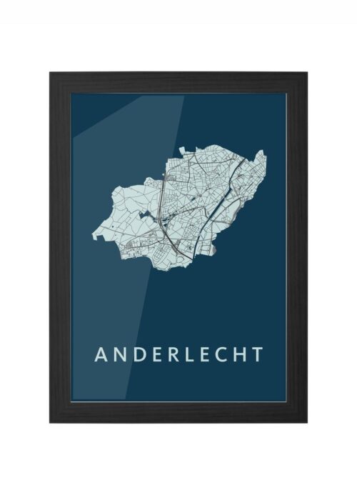 anderlecht stadskaart poster ingelijst in zwarte lijst
