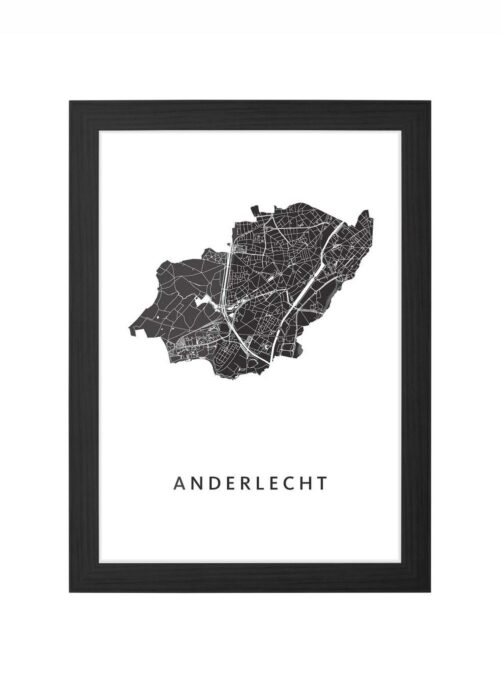 anderlecht stadskaart poster ingelijst in zwarte lijst