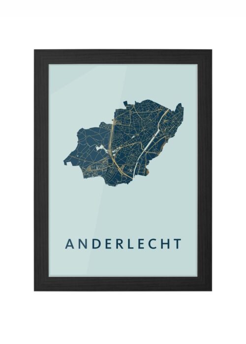 anderlecht stadskaart poster ingelijst in zwarte lijst