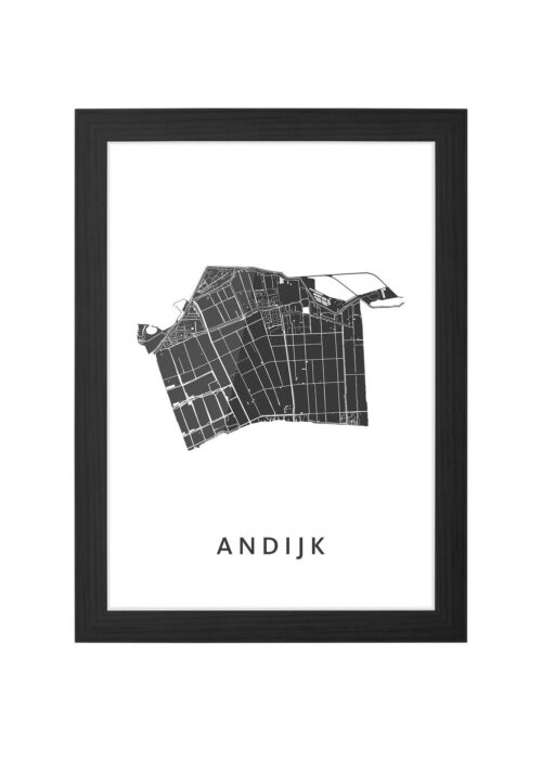 andijk kaart poster ingelijst in zwarte lijst