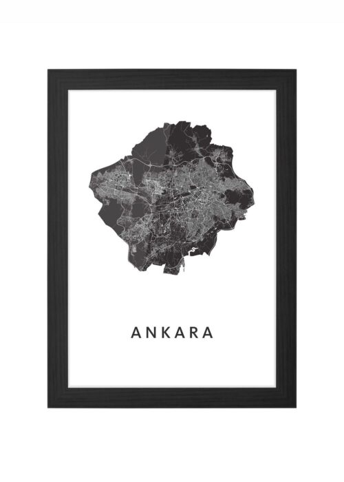 ankara stadskaart poster ingelijst in zwarte lijst