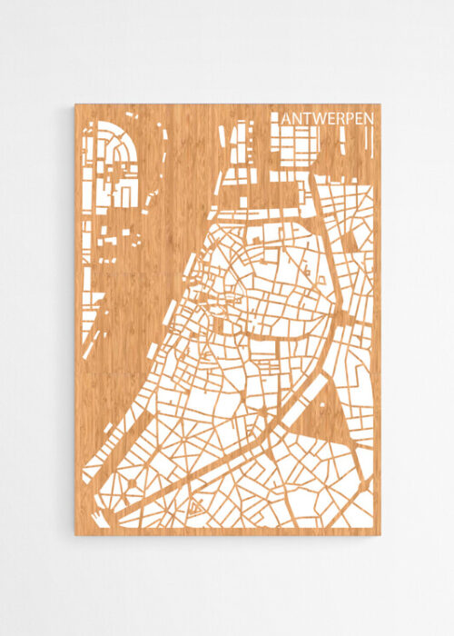 Bamboe Houten Stadskaart van Antwerpen