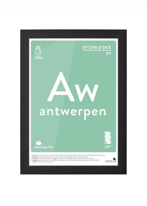 antwerpen typografie poster ingelijst in zwarte lijst