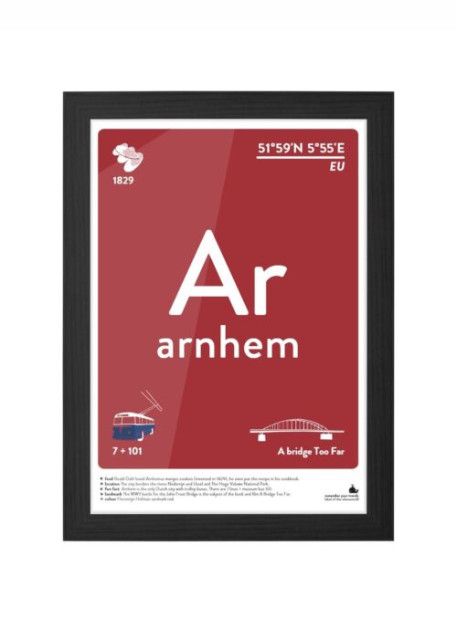 arnhem typografie poster ingelijst in zwarte lijst