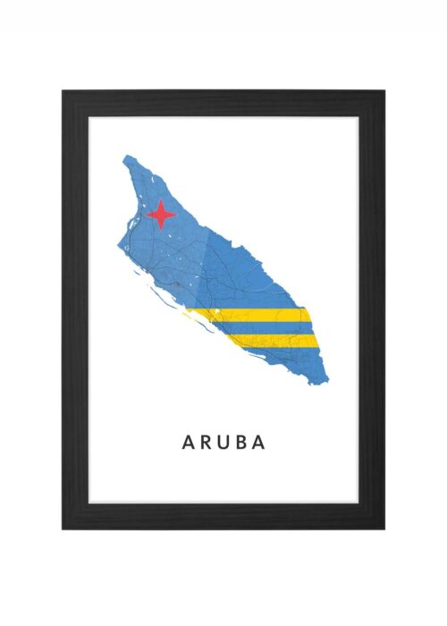 aruba landkaart poster landvlag ingelijst in zwarte lijst