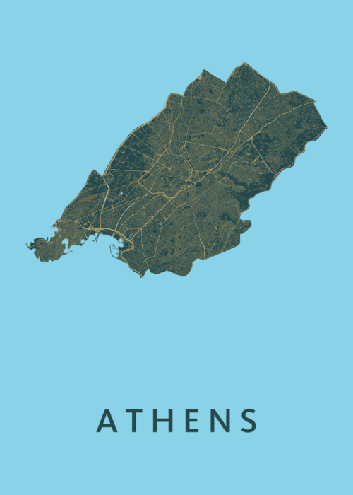 Athens Azure Stadskaart Poster Kopen