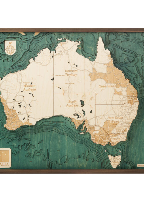 Australia 3D Reliëf Wandkaart van hout - 81,0 x 61,0 x 6,0 cm