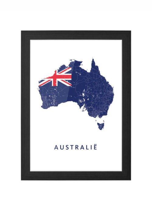 australië landkaart poster landvlag ingelijst in zwarte lijst