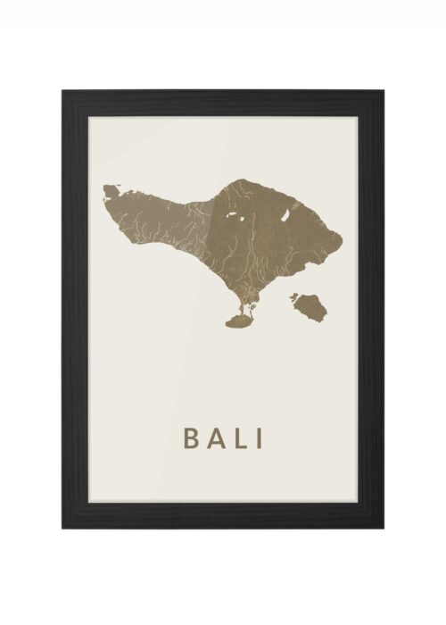 Bali Eilandkaart Poster ingelijst in zwarte lijst