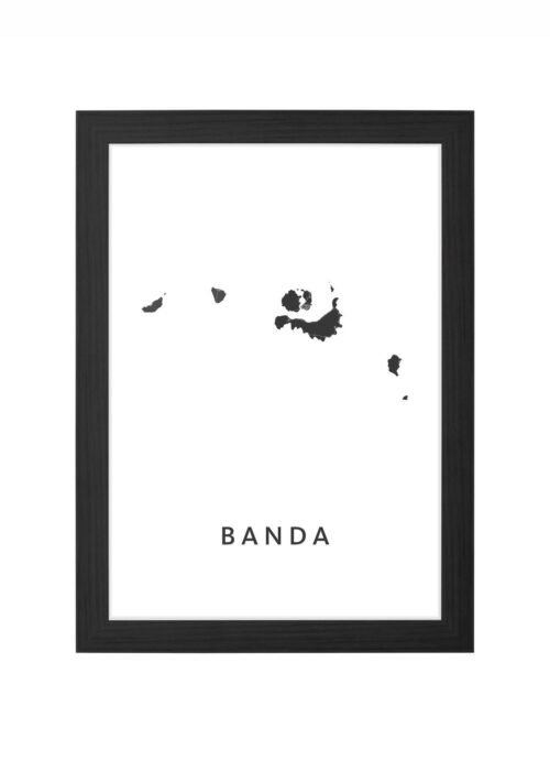 banda eilanden eilandkaart poster ingelijst in zwarte lijst