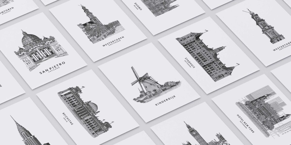 Gedetailleerde gebouw tekening prints