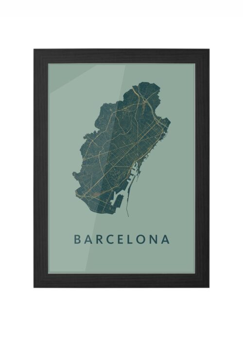barcelona stadskaart poster kopen ingelijst in zwarte lijst