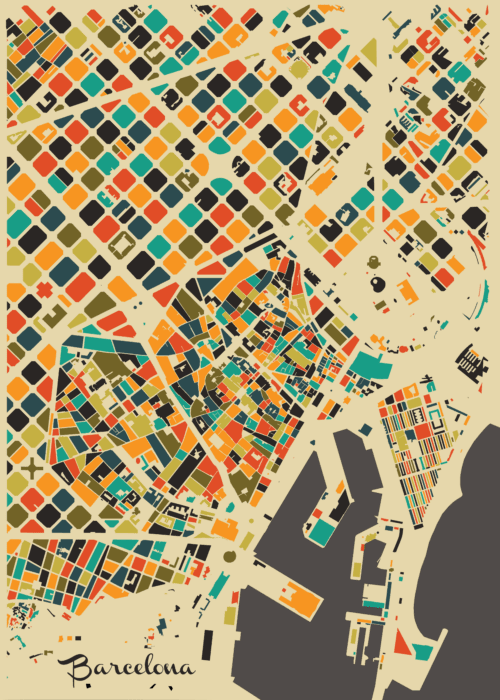 Barcelona - Mozaïek Stadskaart poster