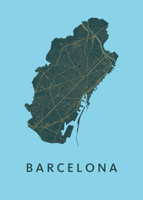Barcelona stadskaart poster Azure