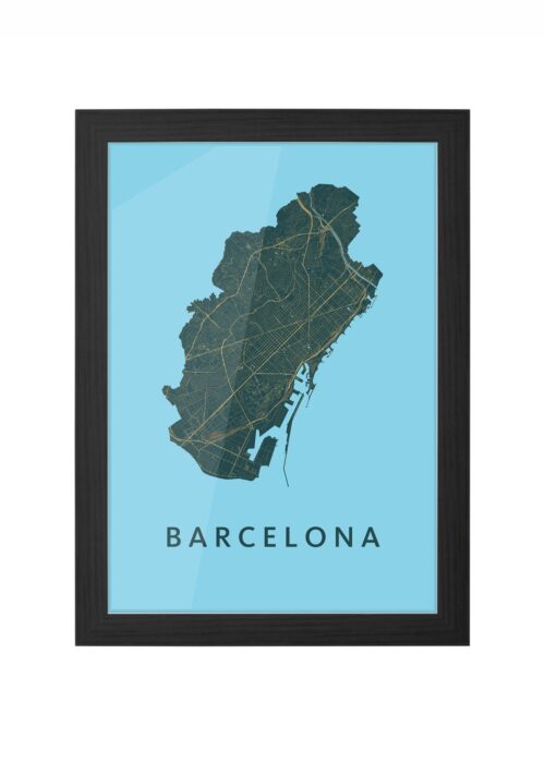 barcelona stadskaart poster kopen ingelijst in zwarte lijst