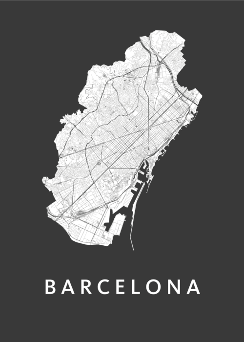 Barcelona stadskaart poster Black